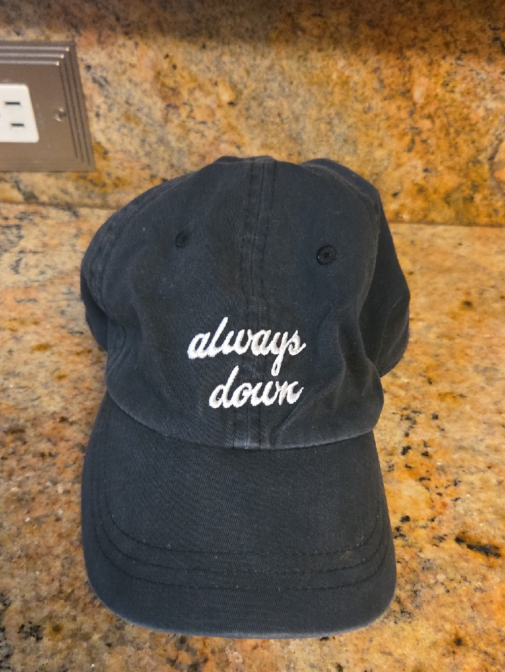 Victoria's Secret Black Baseball Cap with White Embroidered "always down"